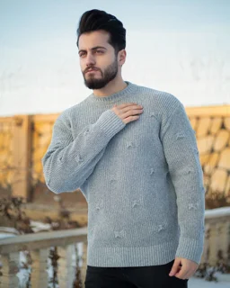 بافت زاپ دار یقه گرد مردانه (نخ کاموا اعلا) | ژاکت مردانه طرح زاپ پروانه ای | فری سایز | مدل deta